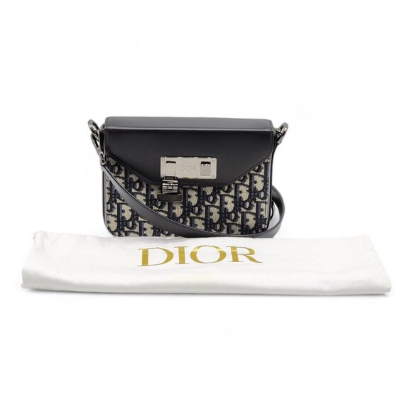 Dior Oblique Jacquard Messenger Crossbody Leather Lock Bag | Black | NEW - Picture 1 of 14
